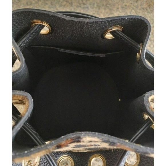 NWT Antonella Ferrante Leopard Print Leather Bucket Bag Removable Chain Strap - Picture 10 of 11